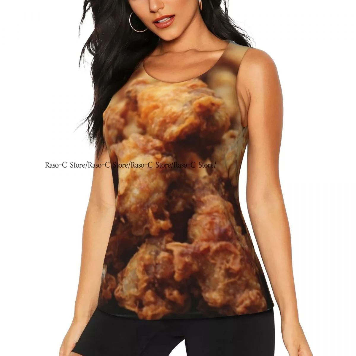 Women Casual Sport Yoga Vest Fried Chicken Pattern Quick Dry Running T-shirt Training Workout Gym Sleeveles