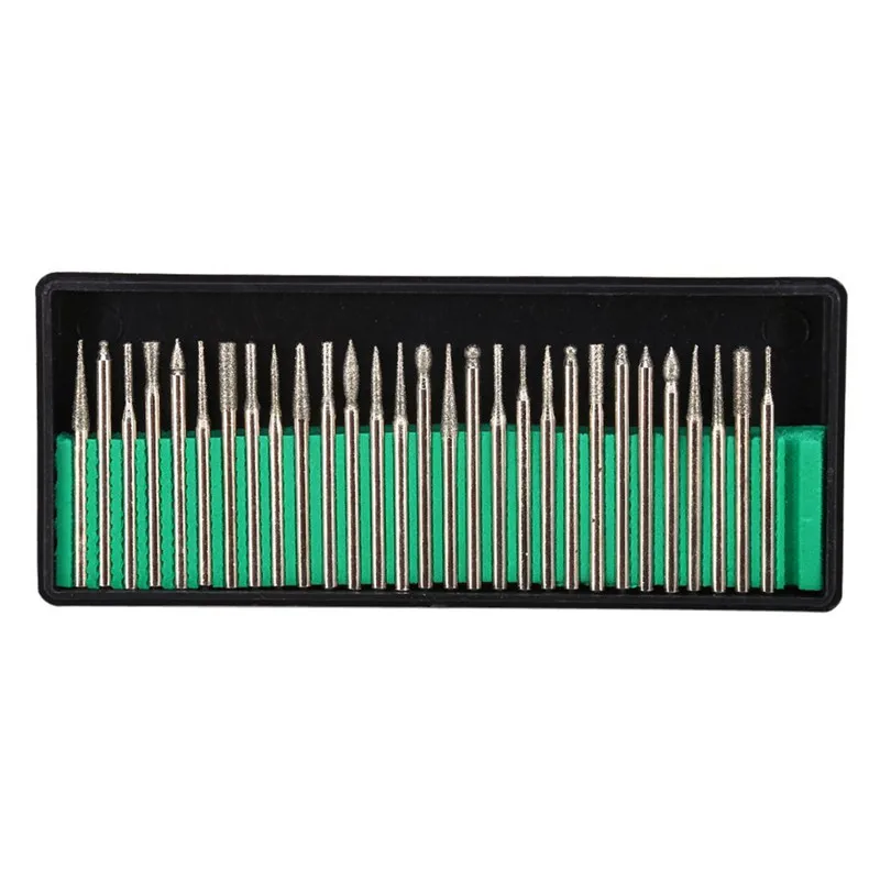 30pc Diamond Burr Bits Drill Kit for Dremel Rotary Tool Metal Woodworking Router Grinding Engraving Carving Polishing 2.35/3mm