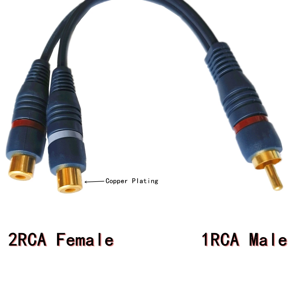 Line Cooper Wire 2 RCA Female To 1 RCA Male Splitter Cable Audio Splitter Distributor Converter Speaker Gold Cable Cord