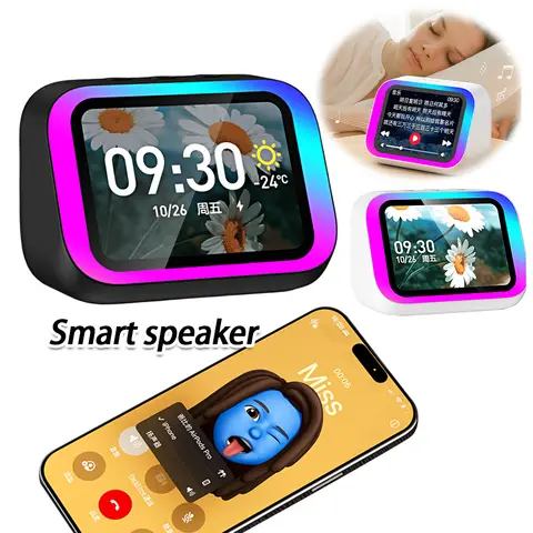 Haut-parleur BT Portable, réveil avec Assistant vocal, avec lumières RGB, pour chambre à coucher et salon