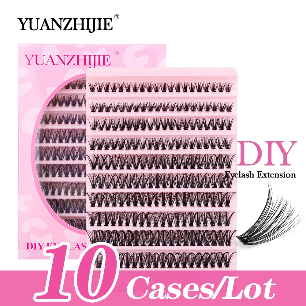 

10cases/lot YUANZHIJIE Cluster Lashes Extensions D Curl Premade Volume Fans Russian Fake Eyelashes 100% Handmade Lash Extension