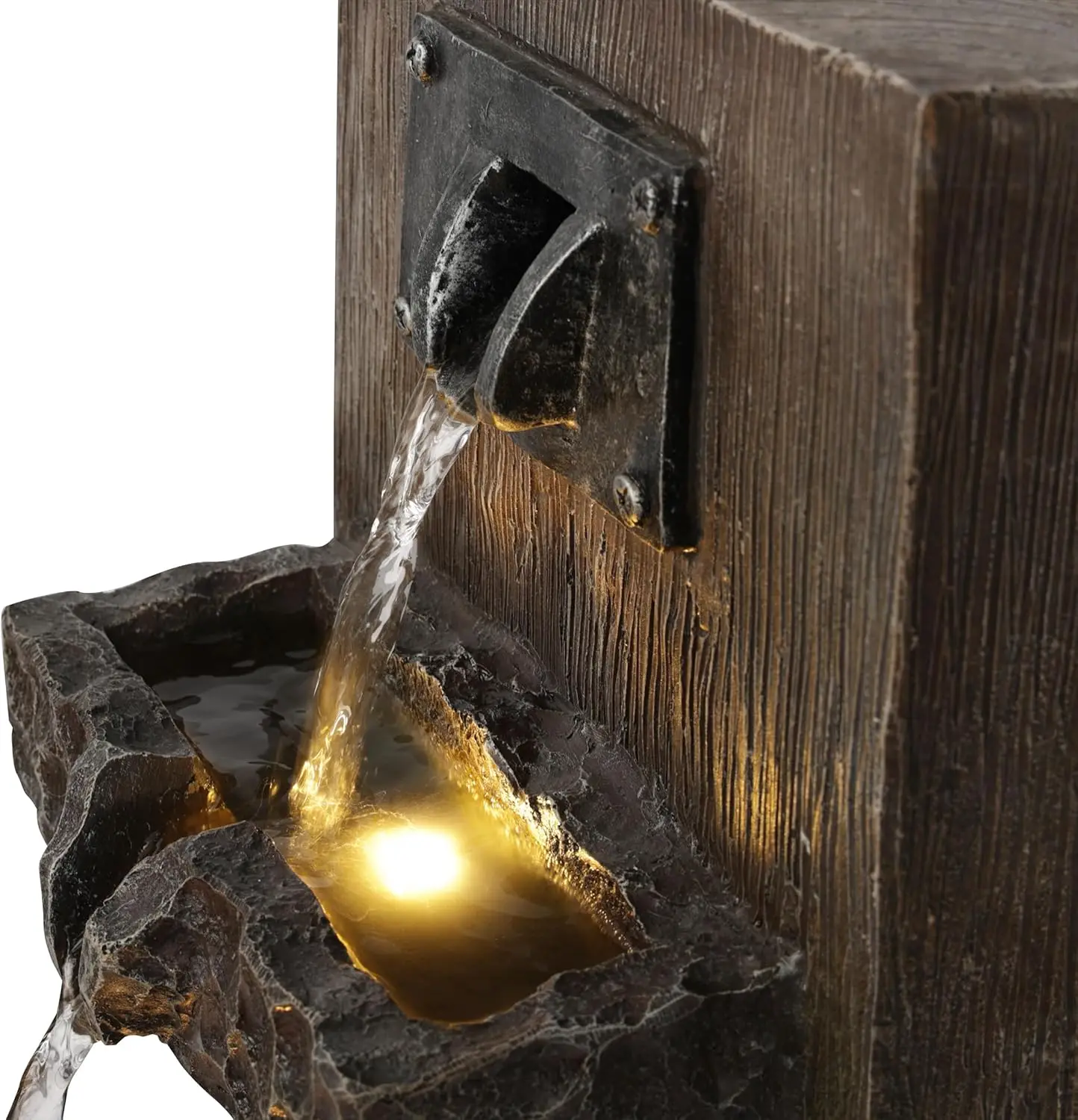 3-Tier Indoor/Outdoor Water Fountain with LED Lights, Cascading Design, 20" Height, Brown