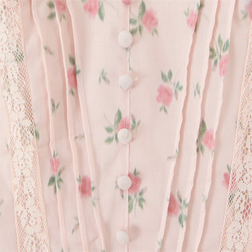 Sweet retro floral pure desire V-neck lace hollow waist mini dress