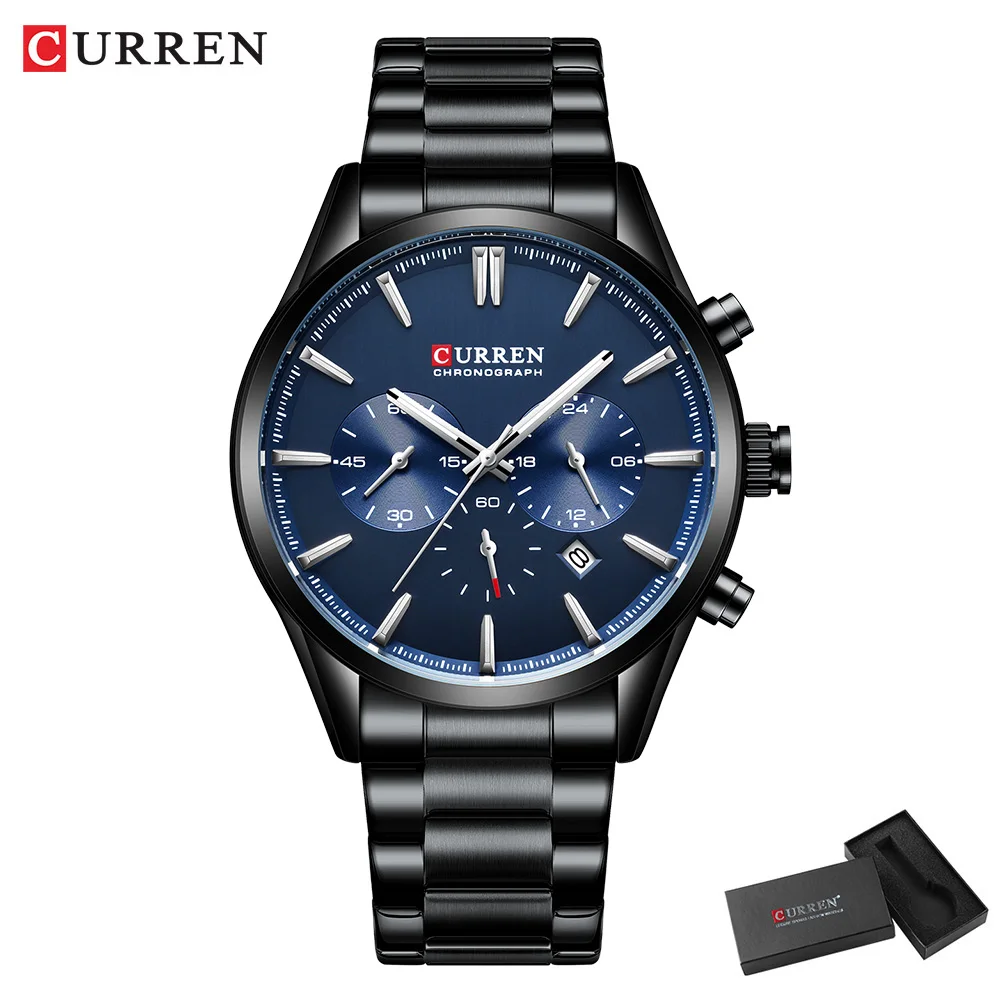Curren Multifunktion uhren automatische Datum Edelstahl bänder Herren Quarz Armbanduhren für Herren