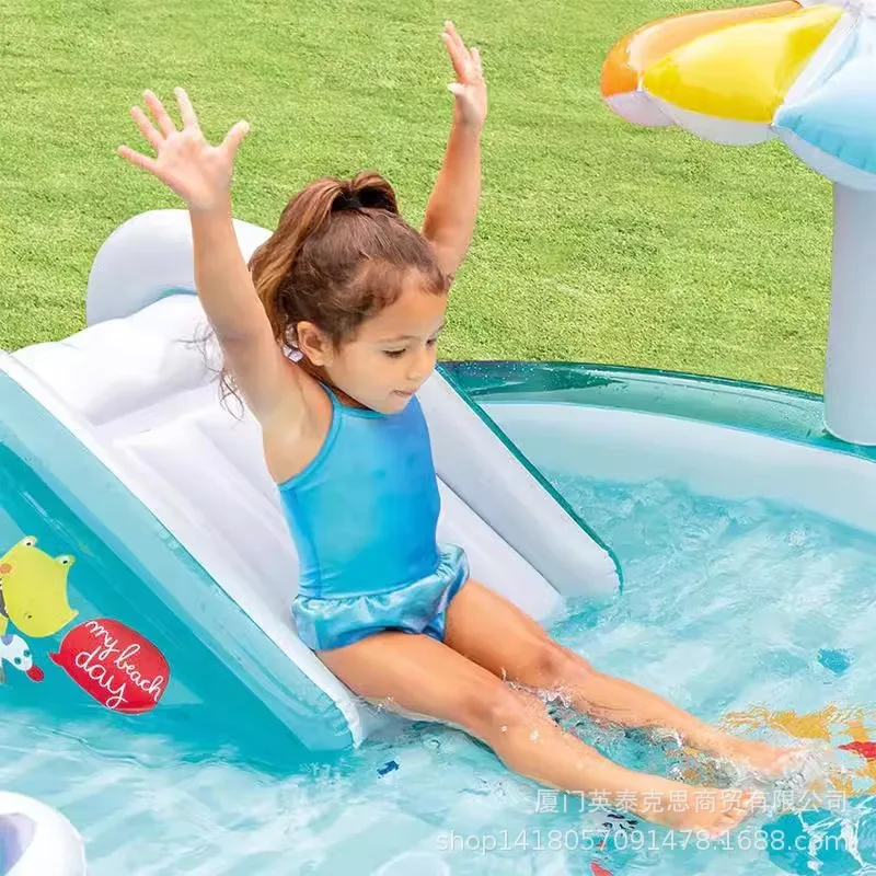 Sommer aufblasbares Spielzeug Kinder Wasserspielbecken mit Rutsche Krokodil aufblasbares Schwimmbad Krabbelbecken mit Wasserspray