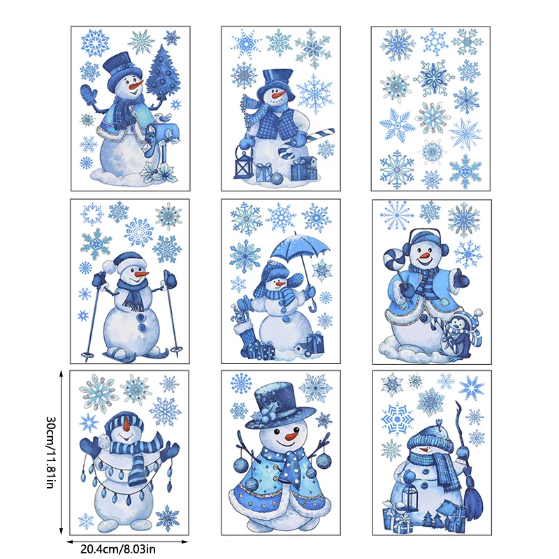 4-9 Sheets Christmas Window Stickers Snowman Snowflake DIY Electrostatic Decal 2024 Christmas Decorations For Home New Year Gife