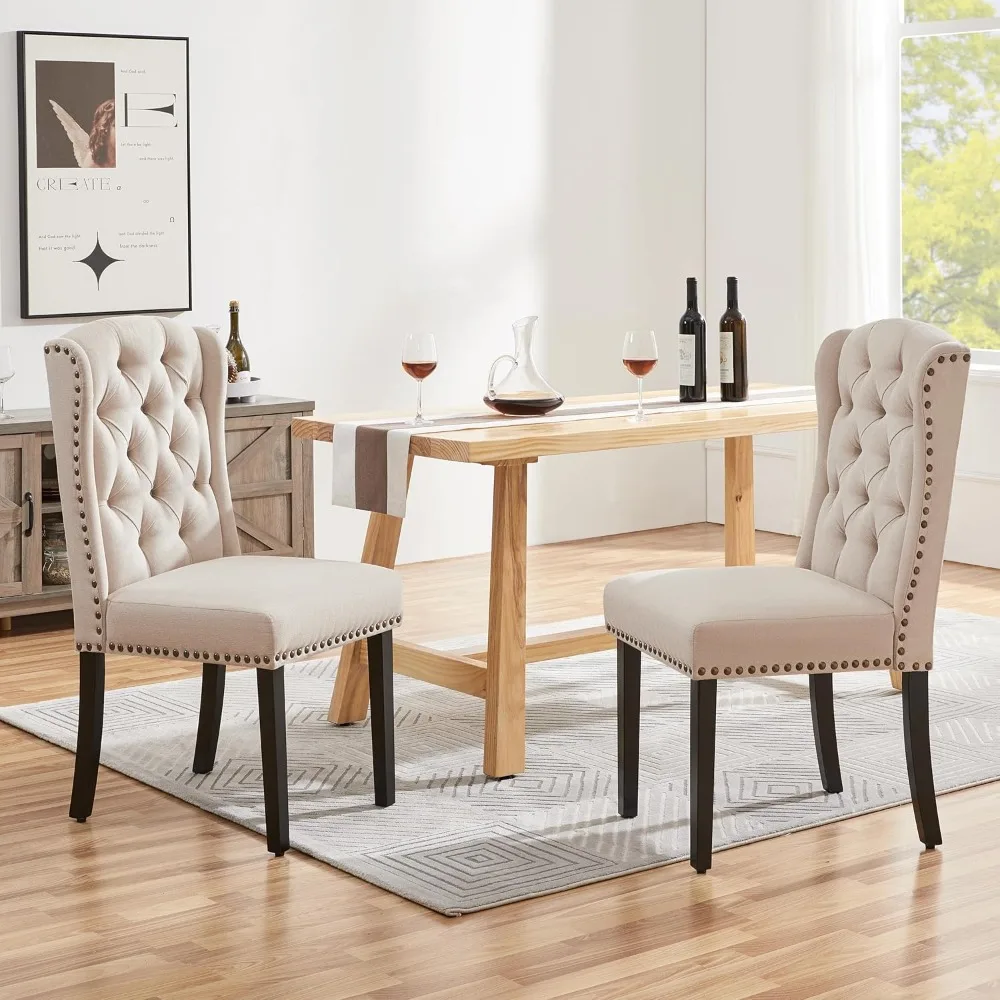 Dining Chairs Upholstered Fabric Chairs Tufted Kitchen Chairs with Solid Wood Legs, Nailhead Trims for Dining Room