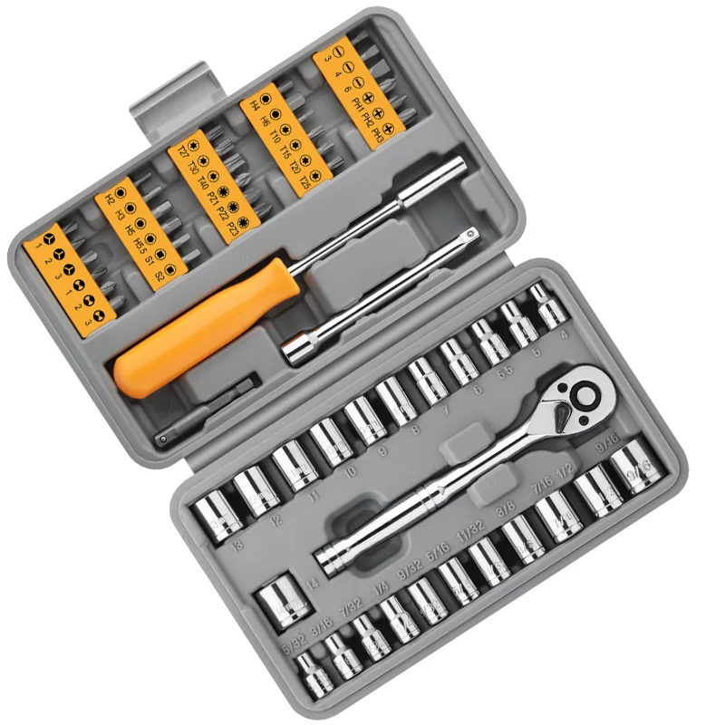 57 pçs 1/4 "conjunto de chave catraca soquete completo ferramentas reparo do carro conjunto para carro bicicleta motocicleta manutenção ferramentas mecânicas chave