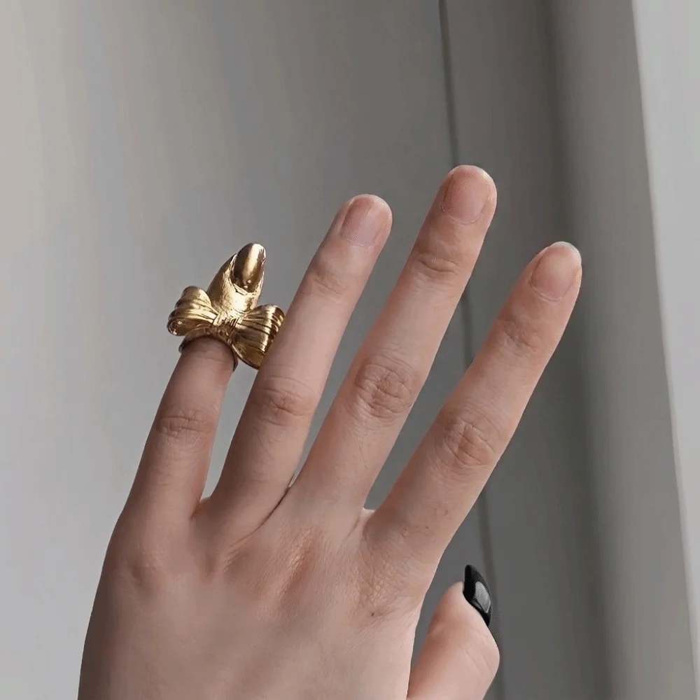 Fashion Irregular Texture Lava Drop Ring Bowknot Vintage Nail Sleeve Niche Design Alloy Armor Ring Vacation