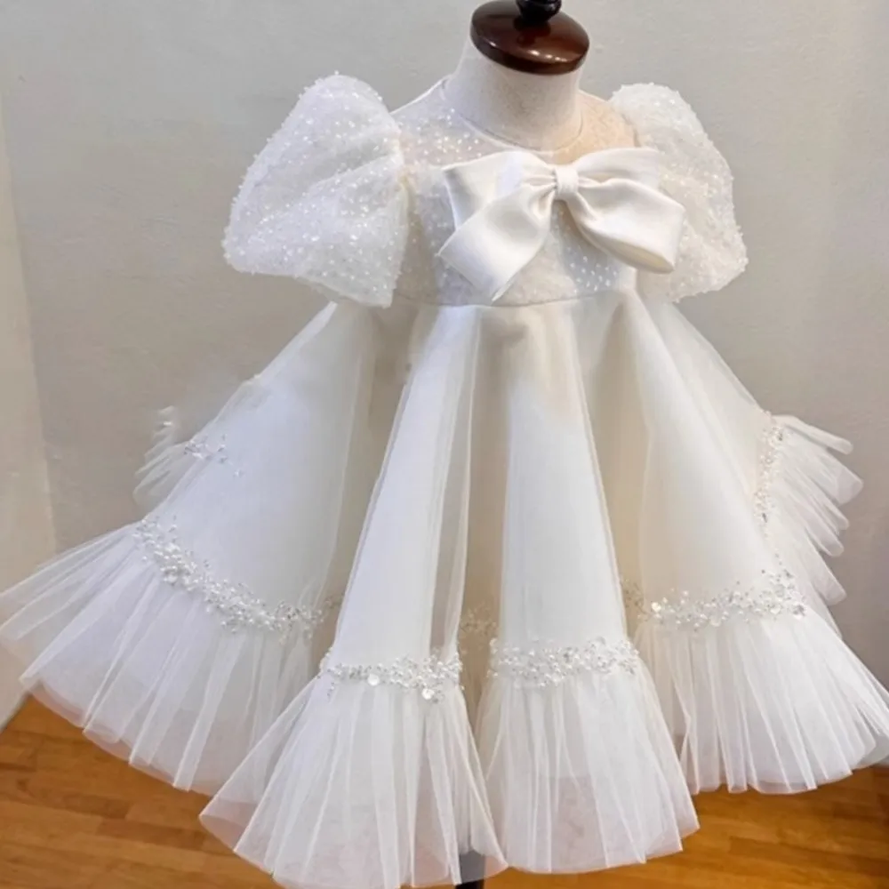 Splicing Dress Bubble Sleeves Fashiona Baby Girl Flower Girl Princess Dress Fluffy Gauze Spring Dress,