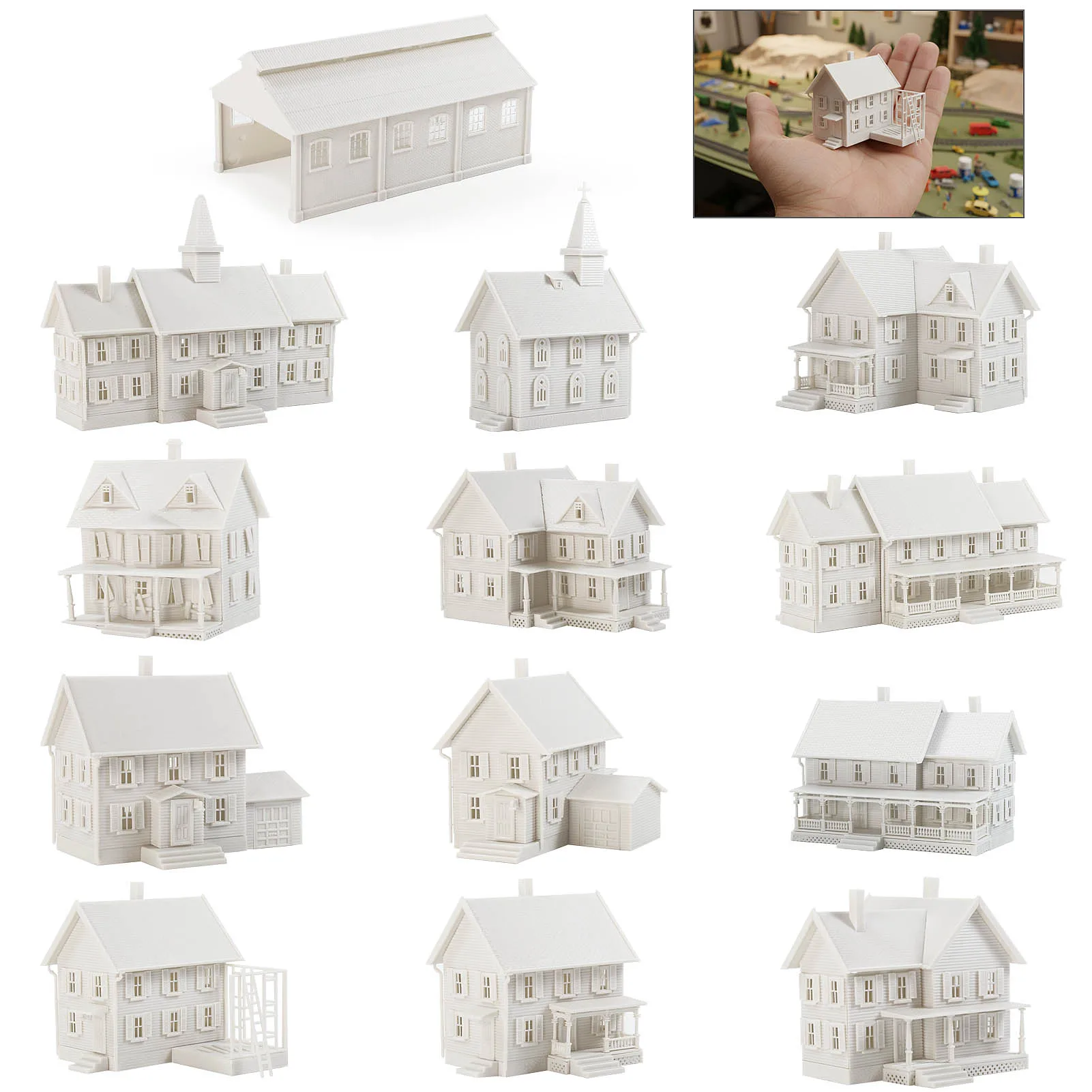 Evemodel-Kit de casa modelo a escala N, 1 unidad, edificio sin pintar no construido para ferrocarril modelo