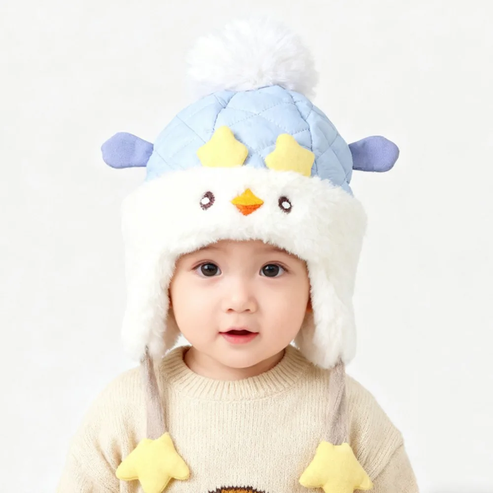 

Unisex Warm Winter Baby Hat Fur Lined Windproof Ear Protection Hats with Ball Ear Flap Hat Winter