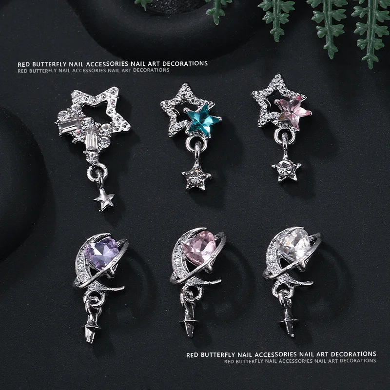 10 قطعة ثلاثية الأبعاد الفاخرة سبيكة القمر نجوم مسمار الفن قلادة جالبة للحظ حجر الراين اكسسوارات ل مانيكير ديكور الأظافر لوازم الديكور #5