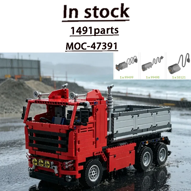 Popular New MOC-47391 City Seaside Construction Site Red Dump Truck Building Block Model 1491parts Adult Birthday Toy Gift
