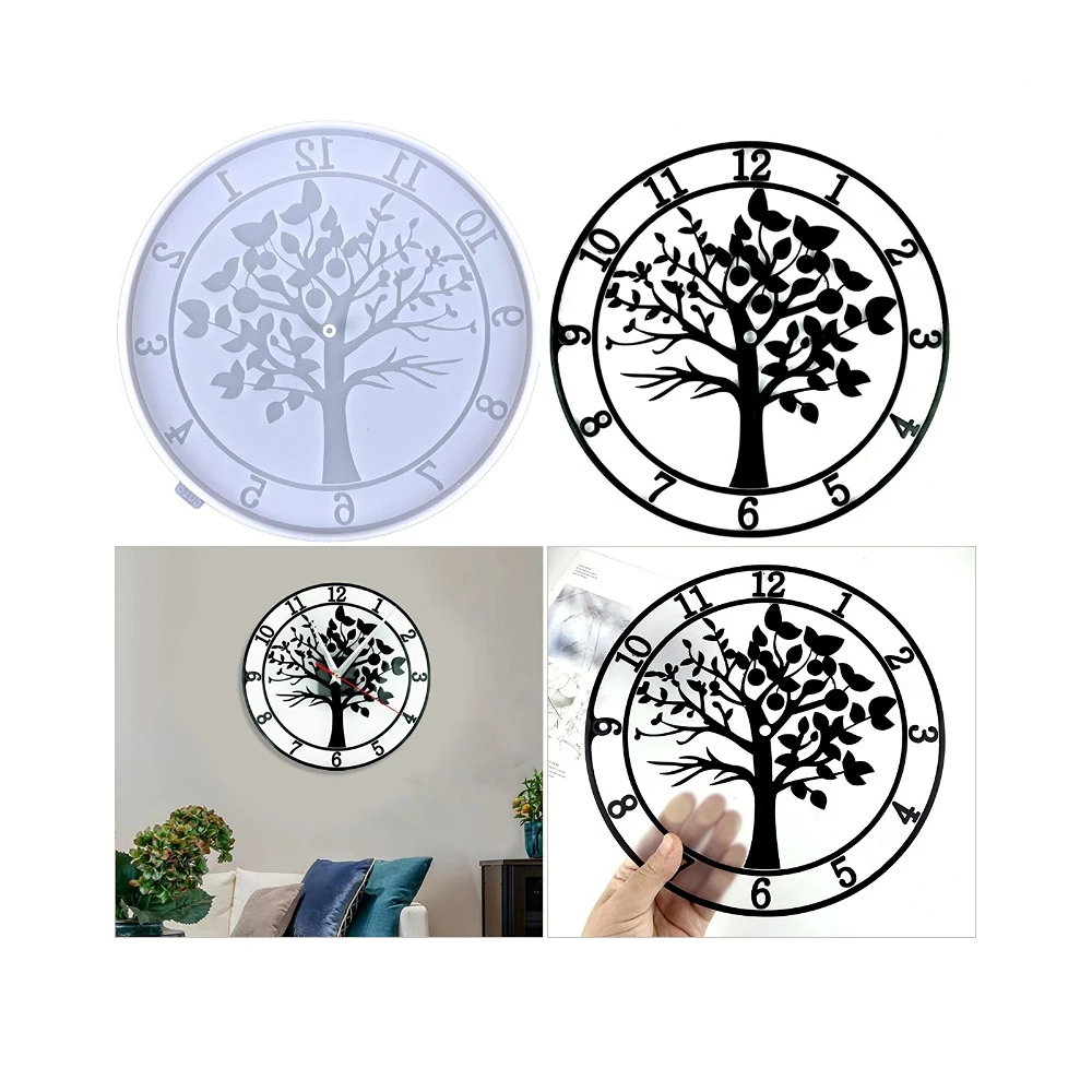 Round Tree of Life Clock Silicone Molds DIY Crystal Round Clock Wall Decoration Epoxy Resin Mold