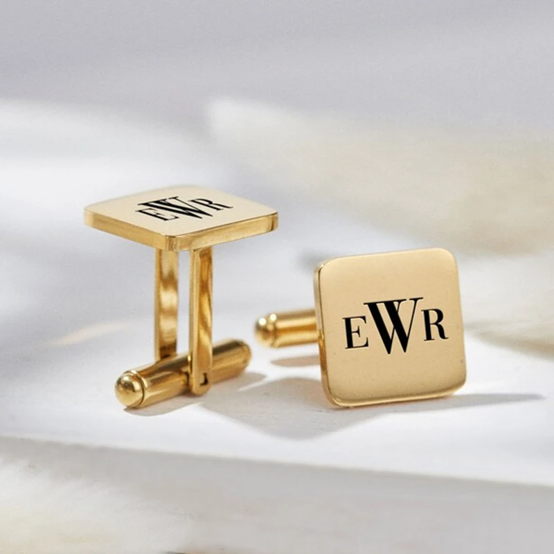 Custom Engraved Name Cufflinks For Men Stainless Steel Gold Square Advanced Personalised Custom Cufflink Shirt Cufflinks Jewelry