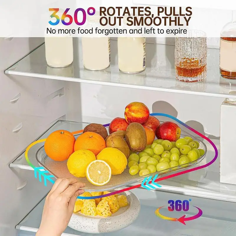 360° Rotatable Storage Tray Kitchen Refrigerator Turntable Rack Fridge Fruit Vegetables Storage Container Turntable Organizer