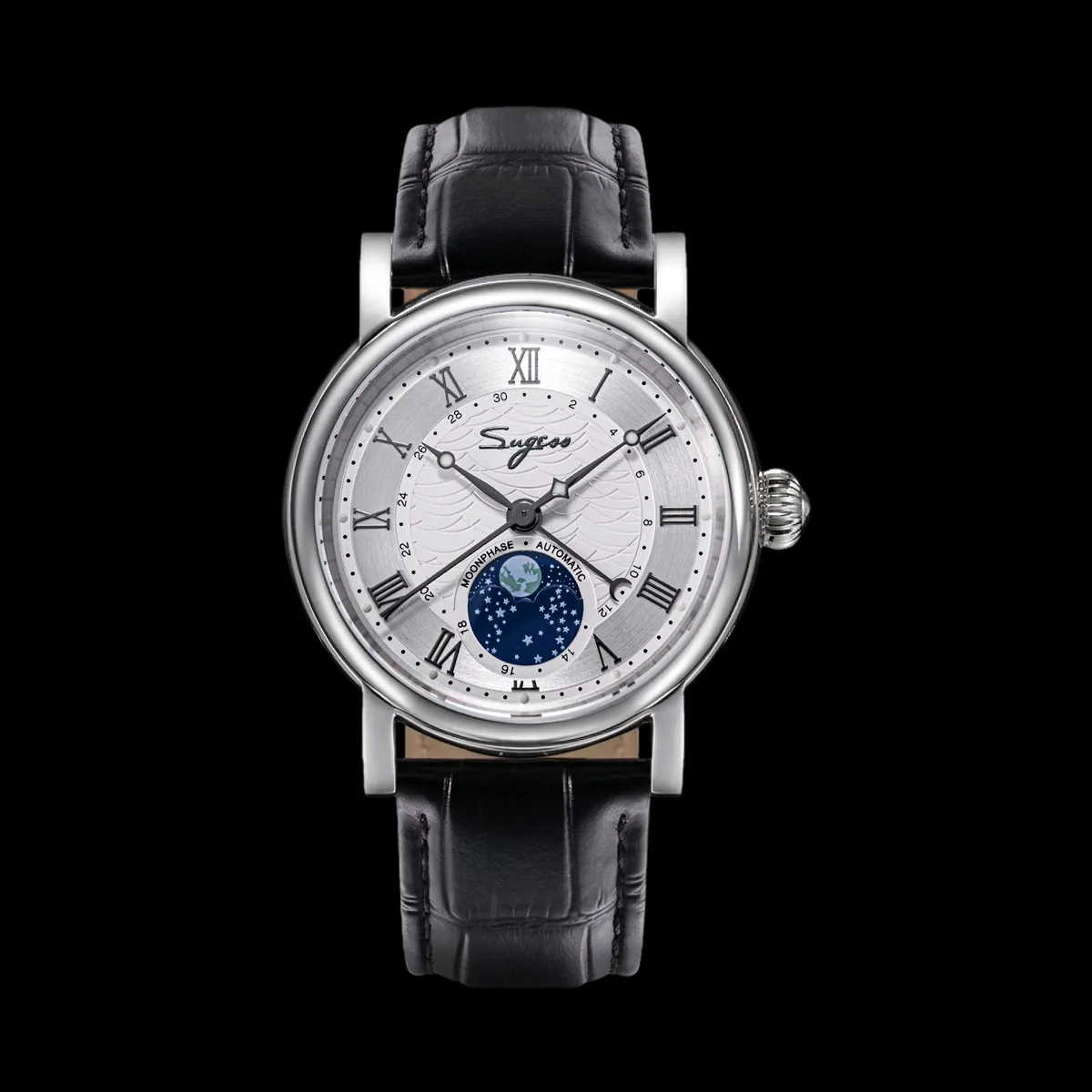 Sugess Uhren für Männer Automatische Mechanische Uhr Mondphase Tianjin ST2108 Wasserdicht Datum Hände Saphir Kristall Rom Welle Zifferblatt – Detail 10