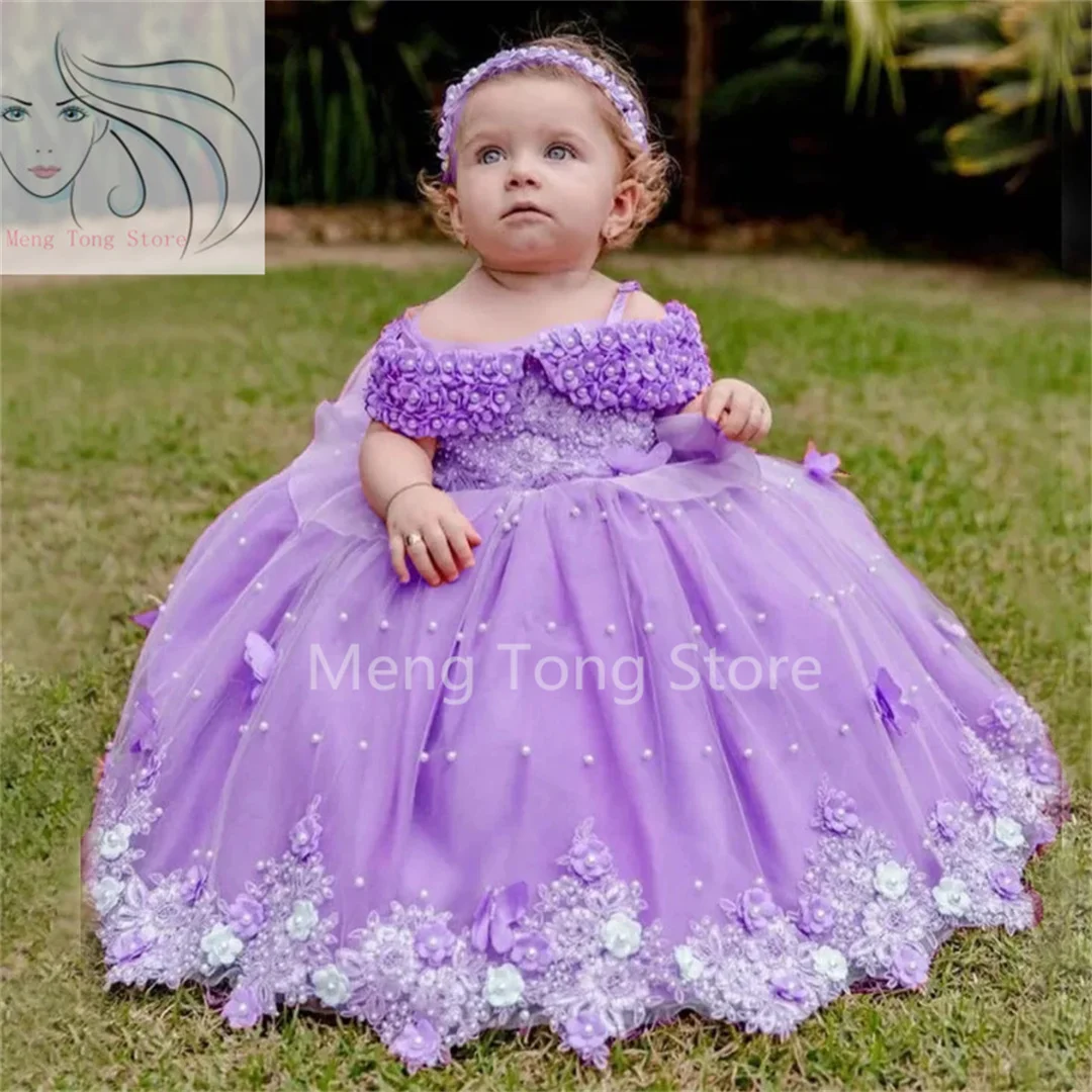 Flower Girl Dress Flower Girl Dresses Tulle Pearls Butterfly Flowers Short Sleeve For Wedding Birthday Party Banquet Princess Go