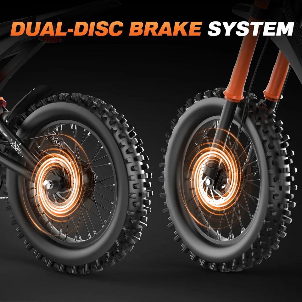 ASKGO Electric Dirt Bike, 2500W Peak Motor, 40MPH Fast E-Bike, 60V 30Ah Large Battery, 100 Miles Max Range, NFC Unlocking, Dual Hydraulic Brakes, Full Suspension, 5 PAS Modes, 16" Off-Road Electric Bike for Adults & Teens image 9