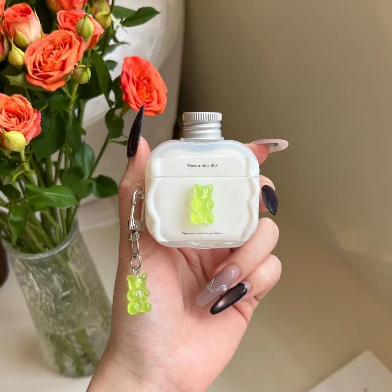 For AirPods Pro 2 4  3/2/1 Pro 3 2025 Fun Colored Gummy Bear IMD Headphone Case Shell Anti-drop Protective Sleeve with Pendant