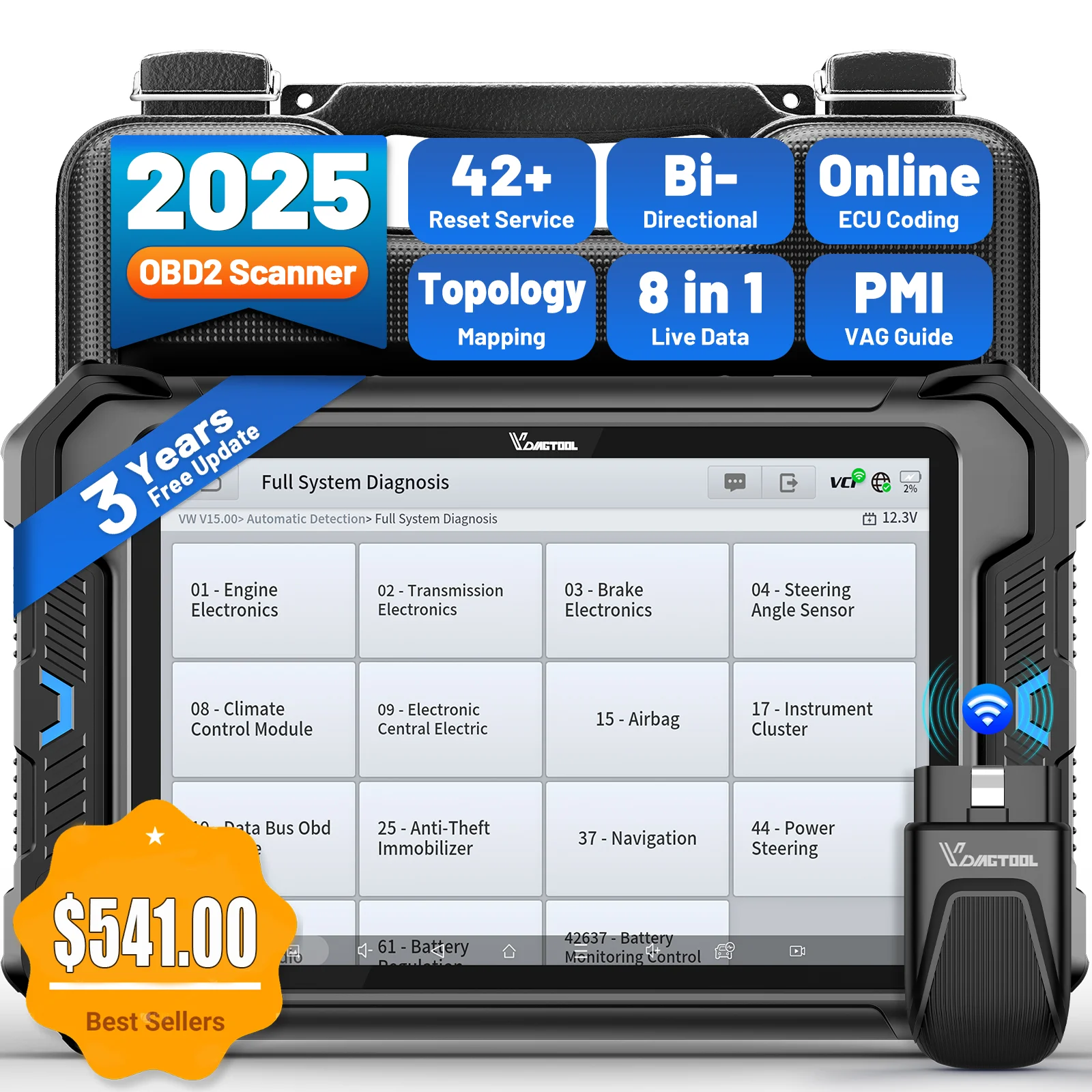VDIAGTOOL VD80BT السيارات Obd2 الماسح الضوئي خريطة الطوبولوجيا 42 + إعادة تعيين اختبار نشط ECU الترميز أداة تشخيص السيارة FCA 3 سنوات تحديث