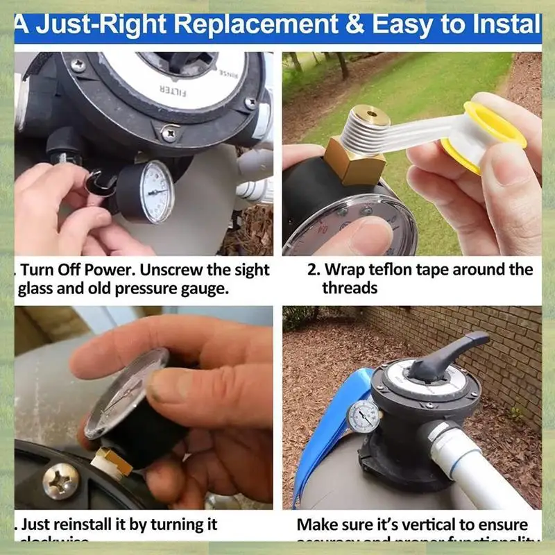 N15R-190058 Pressure Gauge 0-60 PSI,Start And Clean Filter Water Pressure Gauge With 1/4 Inch NPT Bottom Mount Swimming Pool