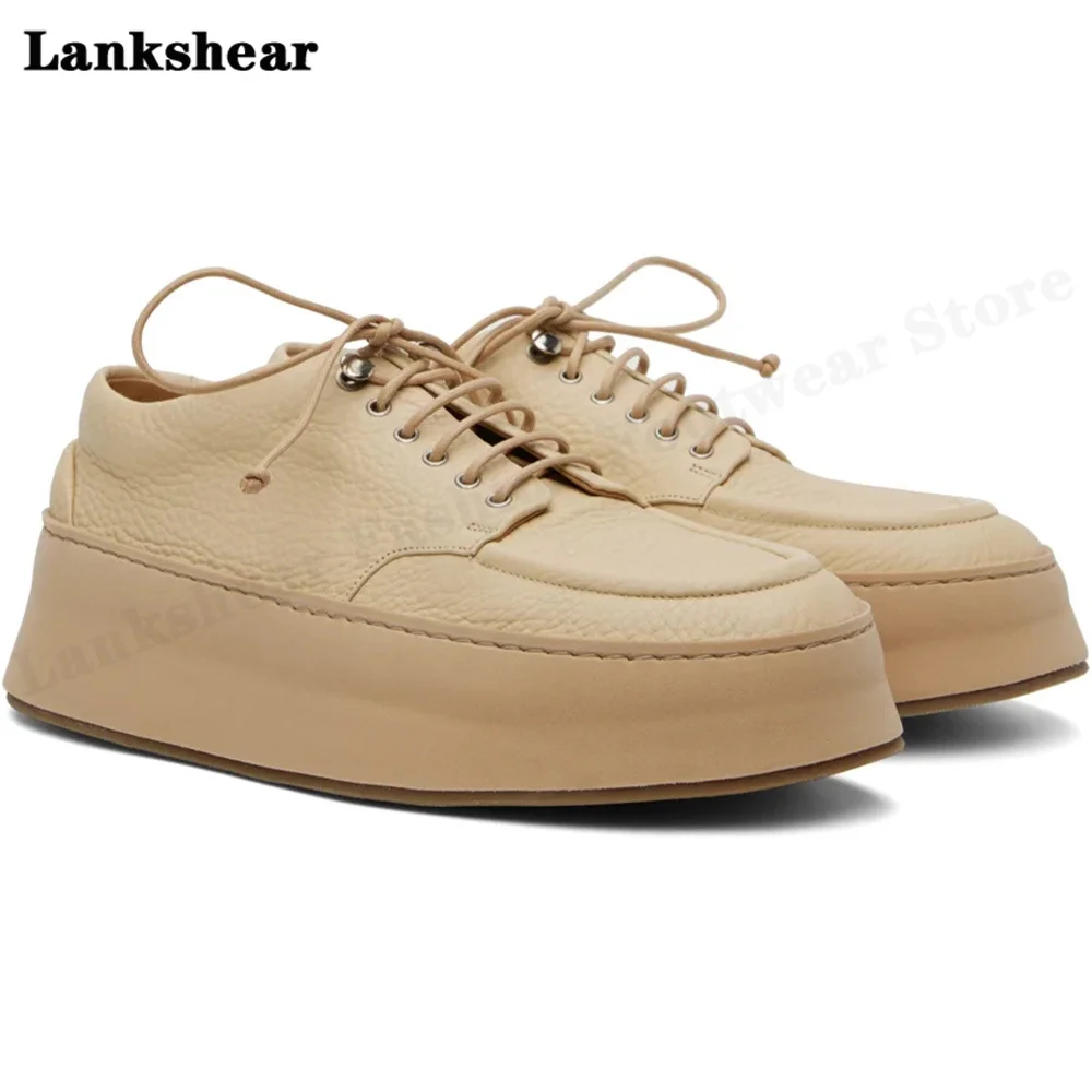 

Men Thick Platform Pumps Lace-Up Genuine Leather Formal Shoes Casual Leather Shoes Men Leather Wear-Resistant Pumps Plus Size 46