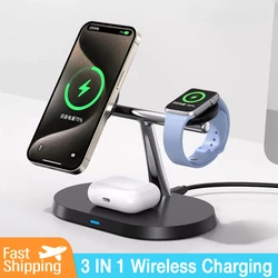 Magnetic Wireless Charger Desktop Stand For Apple Watch8/7/6 Airpods Pro iPhone 15 14 13 12 Pro Max 3 in 1 Fast Charging Station