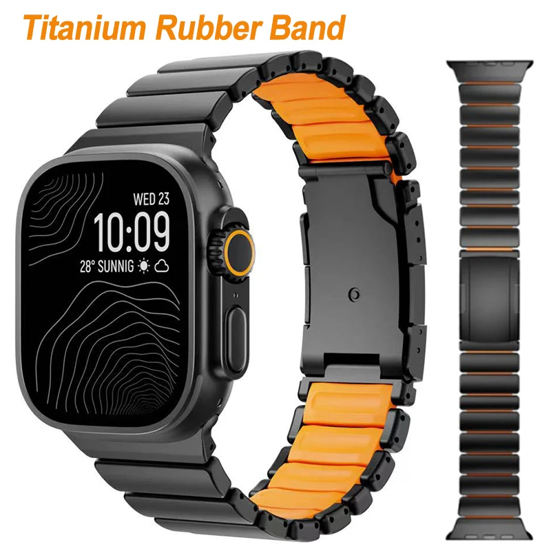 Luxury Titanium Bracelet for Apple Watch Ultra 3 2 1 49mm  Series 11 10 46mm Rubber Band for iWatch 9 8 7 6 5 SE 45mm 44mm Strap
