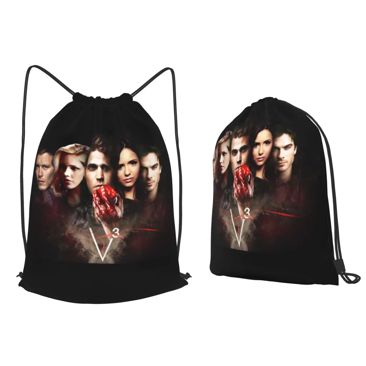 The Vampire Diaries Backpacks Casual Drawstring Bundle Pocket Shoes Bag Book Bags for Travel Students