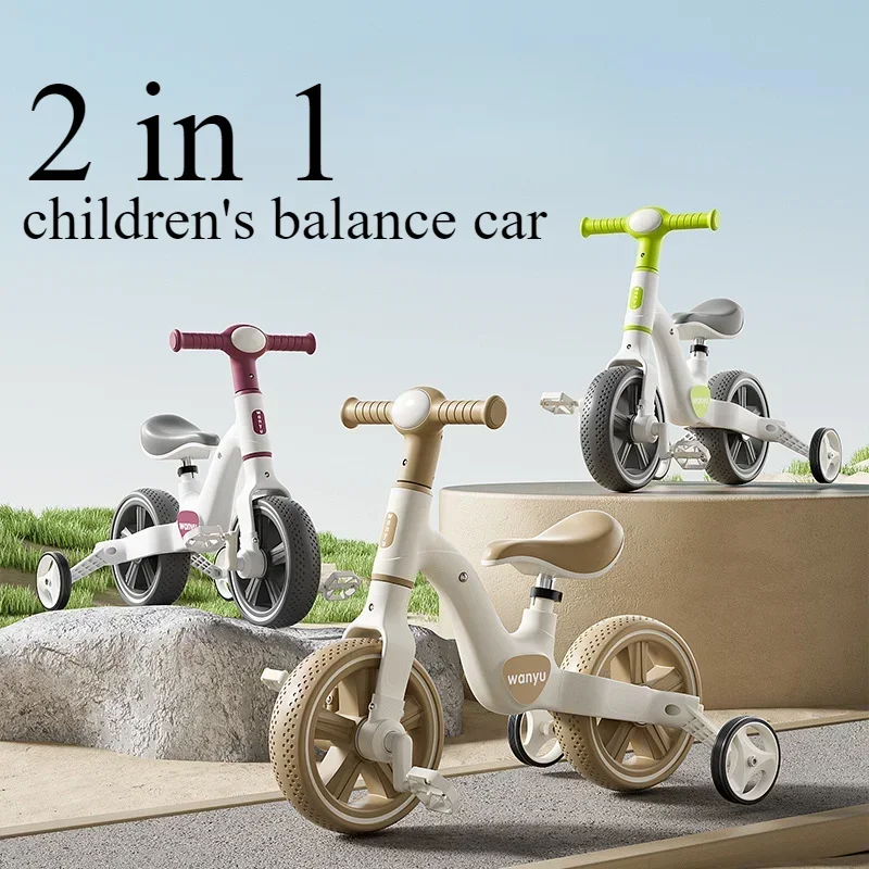 2-in-1 Kids Balance Bike Kids Trike with Training Wheels Removable Pedal Headlight Adjustable Seat Lightweight Scooter for Kids