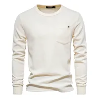 Waffle cotton spring 2025 new solid color men's T-shirt single pocket long sleeve men's T-shirt comfortable breathable shirt men