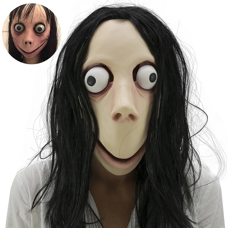 

NEW Halloween Horror Mask with Long Hair Unisex Funny Mask V-shaped Mouth Mask with Hair Female Ghost Cospaly Masks Funny Toy