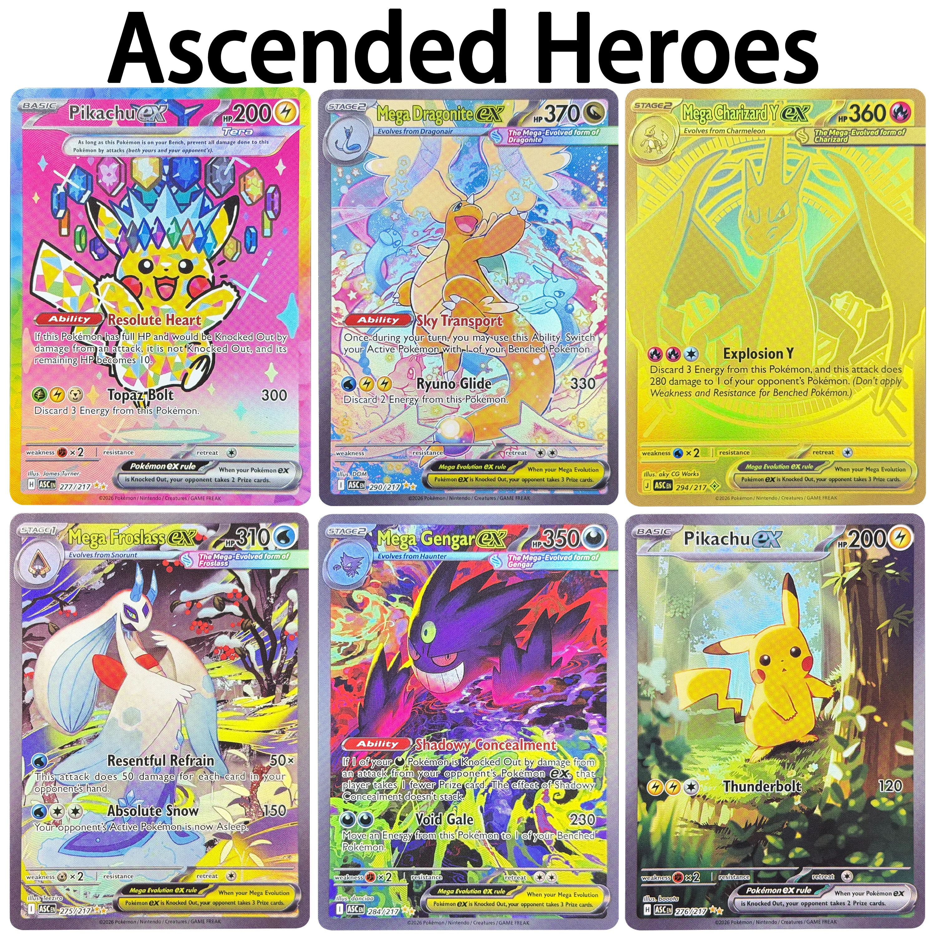 PKM Card Ascended Heroes Set English Charizard Gengar Dragonite Starmie Perfect Order Collection Proxy Cards Gift