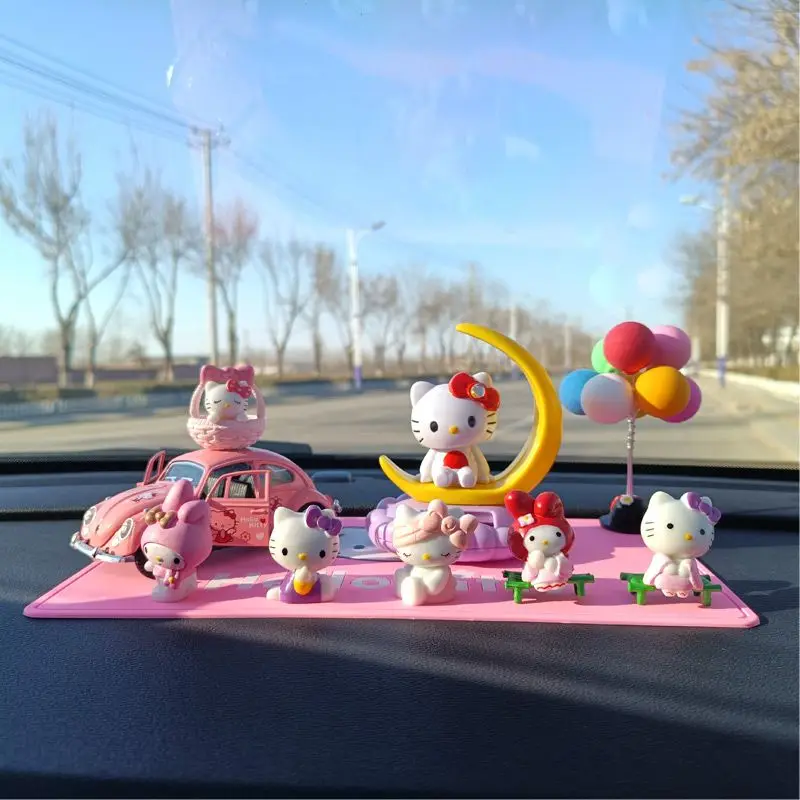 Kawaii Hello Kitty Sanrio Car Solar Shaking Head Pendant Cartoon Girl Complete Set Car Interior Decoration Automotive Supplies