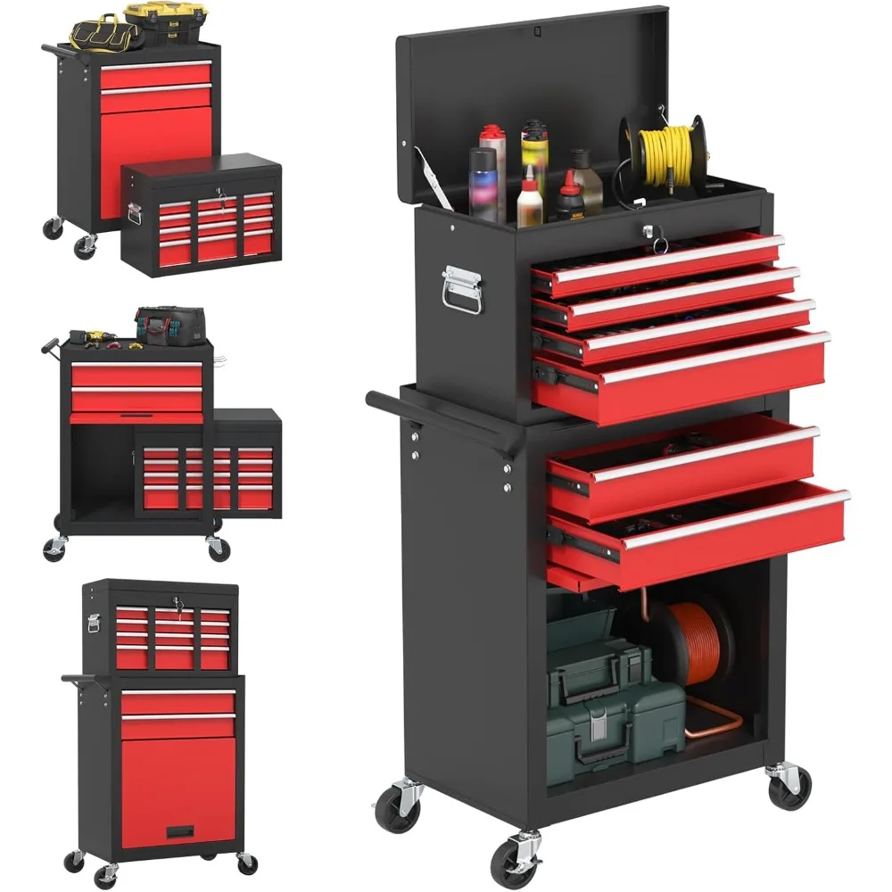 

8 Drawer High Capacity Rolling Tool Chest, Metal Tool Box with Wheels and Drawers, Detachable Toolbox with Lock, Heavy Duty Tool