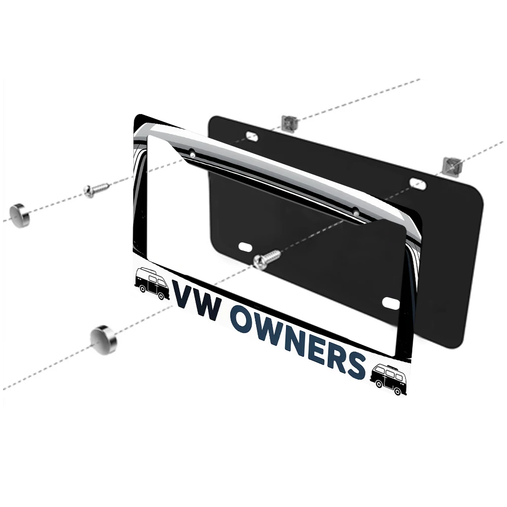 1 قطعة أبيض وأسود VW مالك نمط 2 حفرة إطار لوحة الترخيص ، مادة الألومنيوم ، 6x12 بوصة ، مع مجموعة المسمار ، الجدة الرجعية