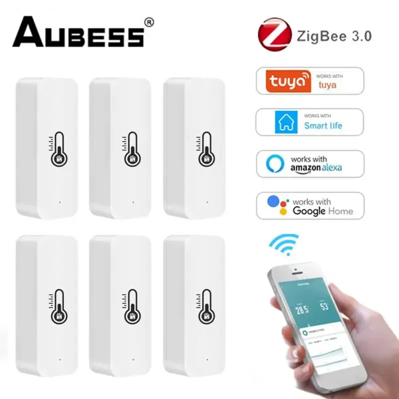 1-10PCS Tuya Smart ZigBee Temperature And Humidity Sensor Home Monitoring Reminder Remote Control Via Alexa Google SmartLife