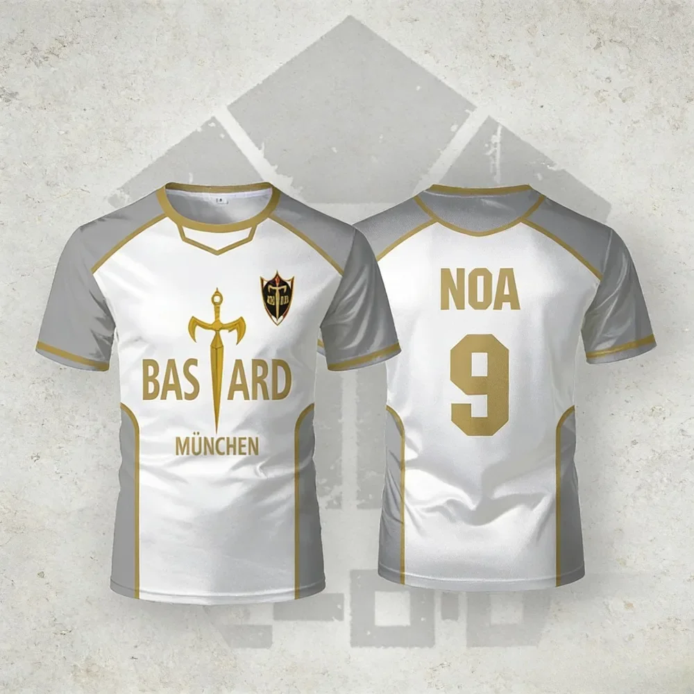 Blue Lock Anime Mixed-Race Male Soccer Jersey Munich White - Breathable 3D Printed Caesar Isagi Cosplay Sports T-Shirt