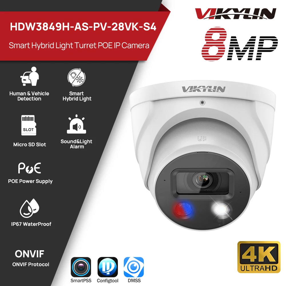 Vikylin 8MP 4K Full-Color Night Vision Outdoor Security IP Camera Tioc 2-Way Audio Alarm Video Surveillance Perimeter Protection