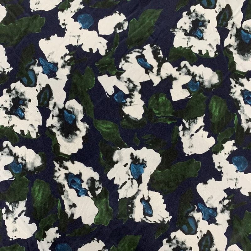 

1 meter 100% Mulberry Silk 16 momme Crepe Silk Fabric Green Blue Abstract Printed 140cm 55" wide by the yard JX035