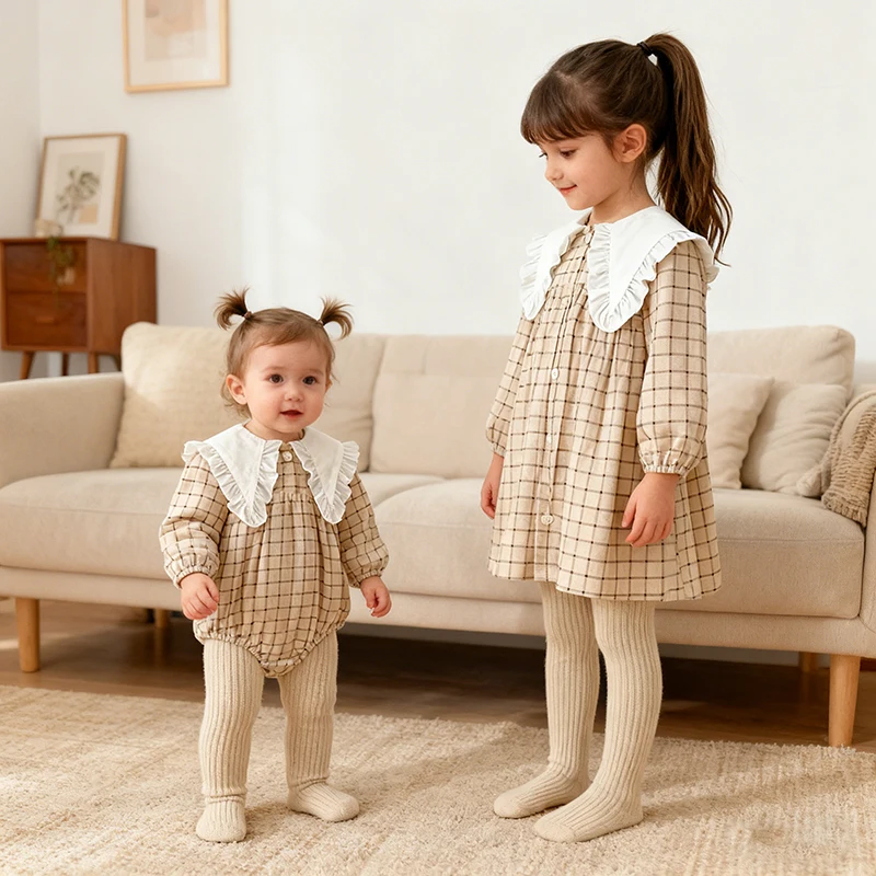 2026 neue Frühjahr 0-24 M Baby Mädchen Lange Ärmeln Strampler Kinder Prinzessin Kleider 2-6Yrs Mädchen Party Baumwolle stickerei Kleid Schwester Kleid