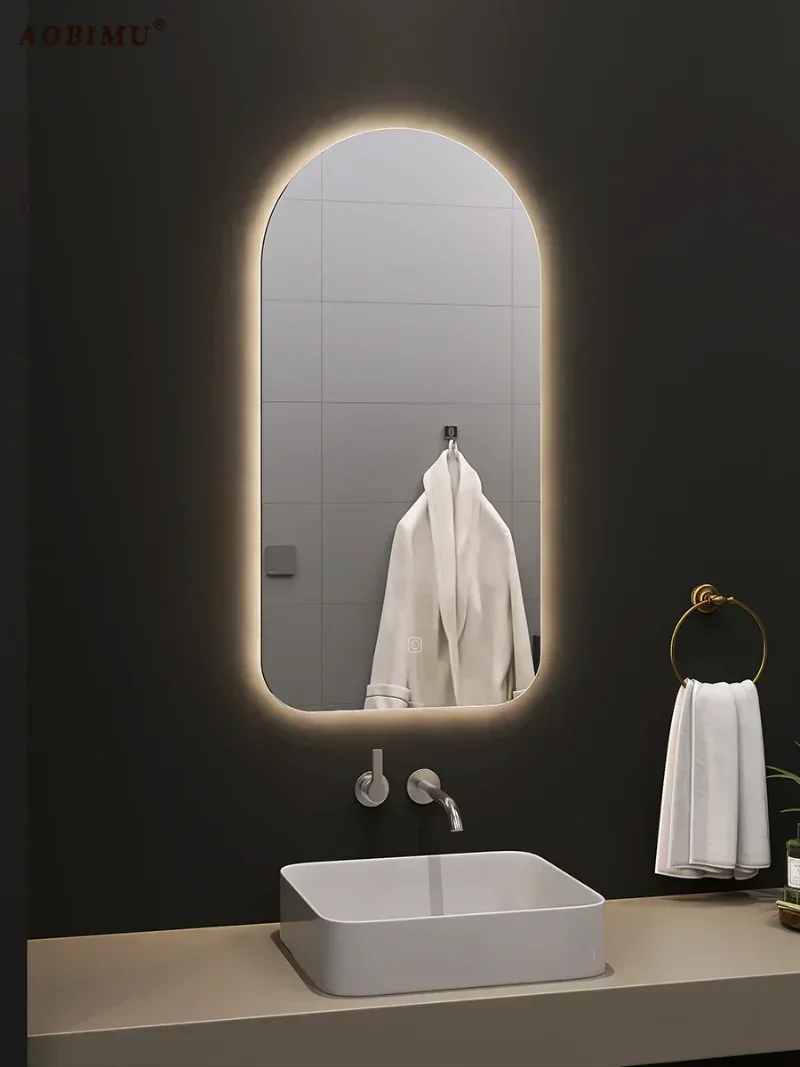مرآة حمام كهربائية مضيئة - تصميم زجاجي غير منتظم مع ميزة مضادة للضباب غير قابلة للكسر