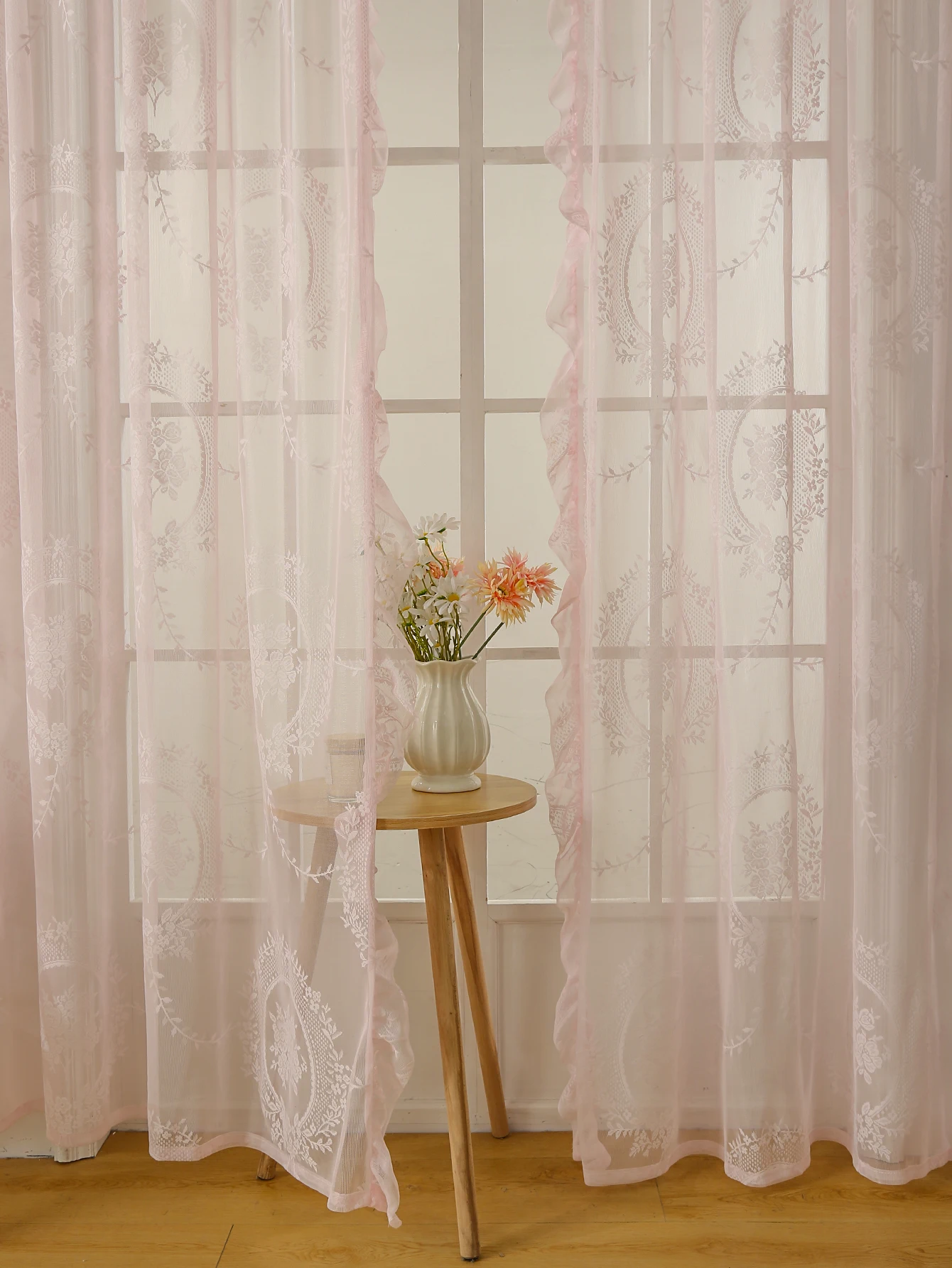 78-Zoll-Vorhänge mit rosa Spitze, rund, Spiegelstange, Taschenvorhänge für Mädchen, niedliche Atmosphäre, Schlafzimmer, Balkon, Heimdekoration – Detail 7
