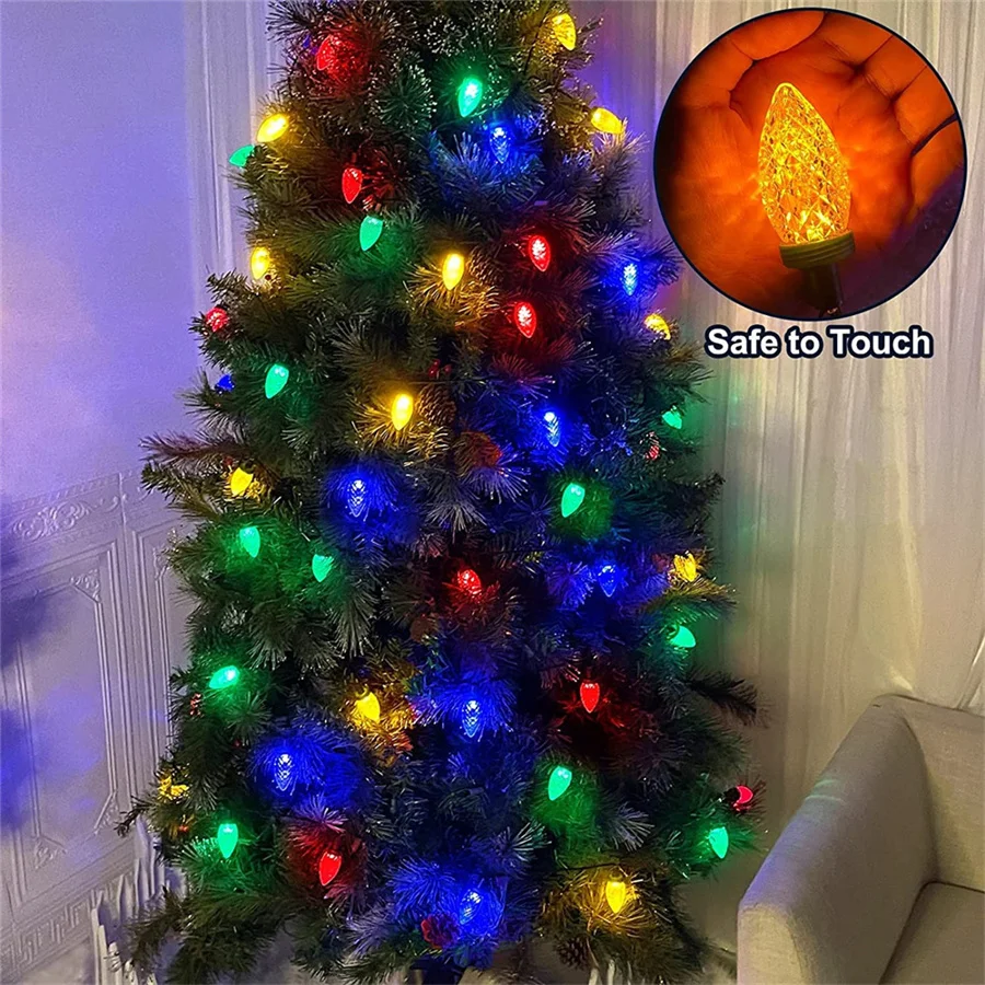 TIRVOSE lampu Peri Natal LED C6, lampu untai Stroberi luar ruangan 50/100 LED untuk pohon Natal Taman pesta pernikahan dekorasi Tahun Baru