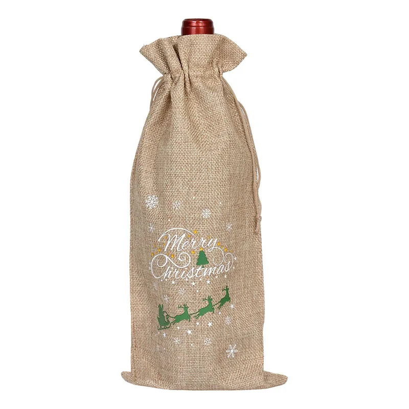 20pcs/lot 15*35cm (5.9*13.8in) Burlap Linen Bag Wine Champagne Bottle Packaging Bags Christmas Gift Drawstring Pouches