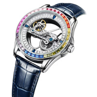 AILANG Men's Double-Sided Skeleton Automatic Mechanical Watch Leather Strap Luminous Waterproof Luxury Business Wristwatch