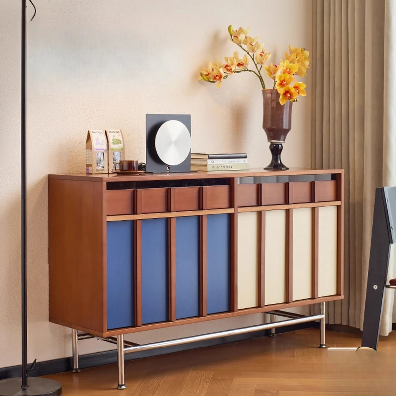 

Medieval sofa side cabinet small apartment living room against the wall side storage cabinet retro solid wood storage dining