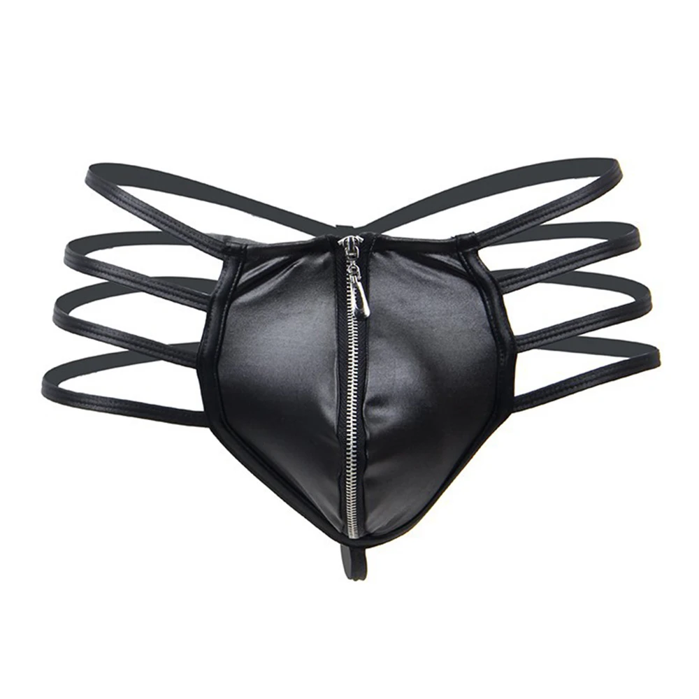 

Sexy Men Bulge Pouch Thong Plus Size T-back Bandage Underpants Low Rise Briefs Buttocks Clubwear Erotic Faux Leather Underwear
